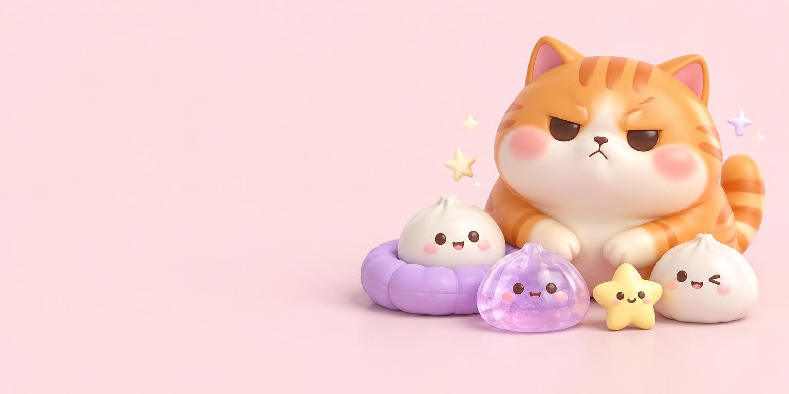 Bubblina.ai’s grumpy orange cat mascot with smiling dumplings and a tiny yellow star